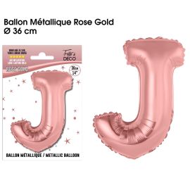 Ballon metallique rose gold lettre j , décoration fetes pas cher et livraison 24h rapide chez Badaboum