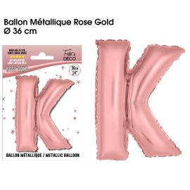 Ballon metallique rose gold lettre k , décoration fetes pas cher et livraison 24h rapide chez Badaboum