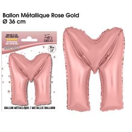 Ballon metallique rose gold lettre m , décoration fetes pas cher et livraison 24h rapide chez Badaboum