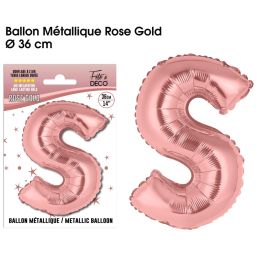 Ballon metallique rose gold lettre s , décoration fetes pas cher et livraison 24h rapide chez Badaboum