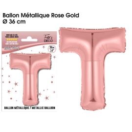 Ballon metallique rose gold lettre t , décoration fetes pas cher et livraison 24h rapide chez Badaboum