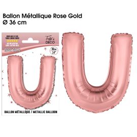 Ballon metallique rose gold lettre u , décoration fetes pas cher et livraison 24h rapide chez Badaboum