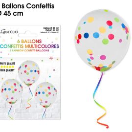 Lot de 6 ballons multicolore  de 45 cm, idéaux pour toutes occasions festives, disponibles sur Badaboum.fr.
