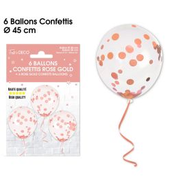 Lot de 6 ballons transparents avec confettis rose gold de 45 cm, idéaux pour toutes occasions festives, disponibles sur Badaboum.fr.