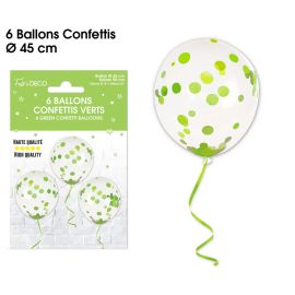 Lot de 6 ballons transparents avec confettis vert anis de 45 cm, idéaux pour toutes occasions festives, disponibles sur Badaboum.fr.