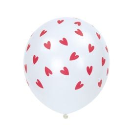 Ballons de baudruche mariage blancs avec cœurs rouges imprimés | Décoration romantique Badaboum.fr