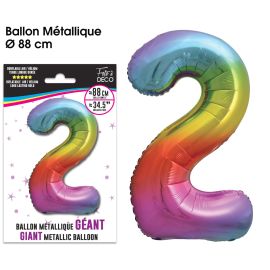 Ballon géant chiffre '2' métallique multicolore de 88 cm pour célébrations vibrantes