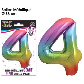 Ballon géant chiffre '4' métallique multicolore de 88 cm pour célébrations vibrantes
