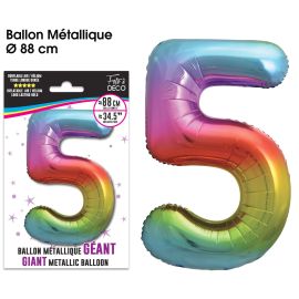 Ballon géant chiffre '5' métallique multicolore de 88 cm pour célébrations vibrantes
