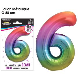 Ballon géant chiffre '6' métallique multicolore de 88 cm pour célébrations vibrantes
