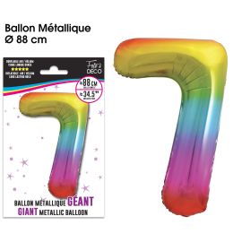 Ballon géant chiffre '7' métallique multicolore de 88 cm pour célébrations vibrantes
