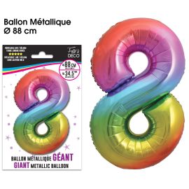 Ballon géant chiffre '8' métallique multicolore de 88 cm pour célébrations vibrantes