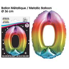 Ballon chiffre '0' multicolore en aluminium de 36 cm pour décoration de fête d'anniversaire

