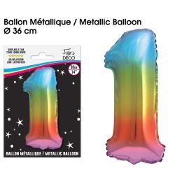 Ballon chiffre '1' multicolore en aluminium de 36 cm pour décoration de fête d'anniversaire