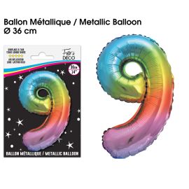 Ballon chiffre '9' en aluminium multicolore de 36 cm pour fête d'anniversaire
