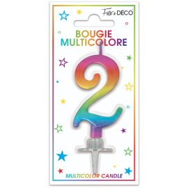 Bougie anniversaire chiffre 2 multicolore métallique
