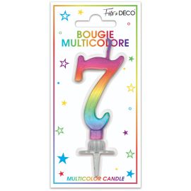 Bougie anniversaire chiffre 7 multicolore métallique
