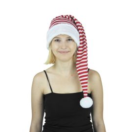 Bonnet de Noël peluche Luxe, taille adulte, dimensions 45 cm, fabriqué en 100% polyester. Parfait pour compléter vos déguisements de Noël ou pour apporter une touche festive à vos tenues. Disponible sur Badaboum.fr.