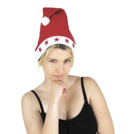 Bonnet de Noël peluche Luxe, taille adulte, dimensions 45 cm, fabriqué en 100% polyester. Parfait pour compléter vos déguisements de Noël ou pour apporter une touche festive à vos tenues. Disponible sur Badaboum.fr.