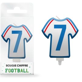 Bougie d'anniversaire en forme de maillot de football avec chiffre 7, idéale pour les fêtes sur le thème du sport, disponible sur Badaboum.fr