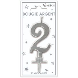 Bougie metallique argent chiffre 2 , décoration fetes pas cher et livraison 24h rapide chez Badaboum