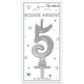 Bougie metallique argent chiffre 5 , décoration fetes pas cher et livraison 24h rapide chez Badaboum