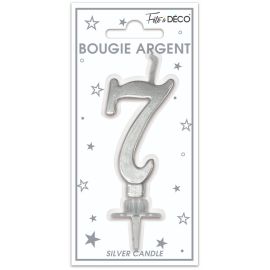 Bougie metallique argent chiffre 7 , décoration fetes pas cher et livraison 24h rapide chez Badaboum