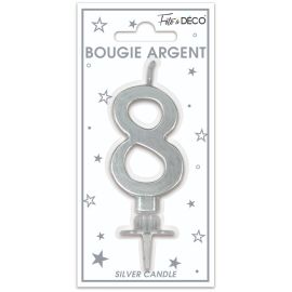 Bougie metallique argent chiffre 8 , décoration fetes pas cher et livraison 24h rapide chez Badaboum