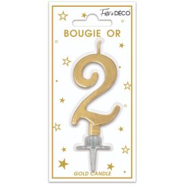 Bougie metallique or chiffre 2 , décoration fetes pas cher et livraison 24h rapide chez Badaboum