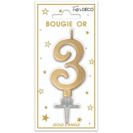 Bougie metallique or chiffre 3 , décoration fetes pas cher et livraison 24h rapide chez Badaboum