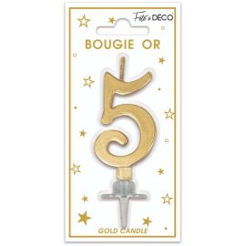 Bougie metallique or chiffre 5 , décoration fetes pas cher et livraison 24h rapide chez Badaboum