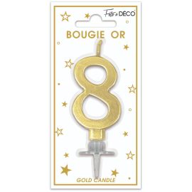 Bougie metallique or chiffre 8 , décoration fetes pas cher et livraison 24h rapide chez Badaboum