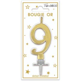 Bougie metallique or chiffre 9 , décoration fetes pas cher et livraison 24h rapide chez Badaboum