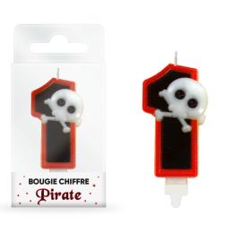 Bougie chiffre 1 pour anniversaire à thème Pirate, 8cm, décoration gâteau parfait pour les fans de pirates, sur Badaboum.fr