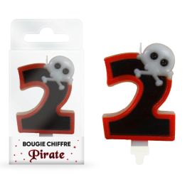 Bougie chiffre 2 pour anniversaire à thème Pirate, 8cm, décoration gâteau parfait pour les fans de pirates, sur Badaboum.fr