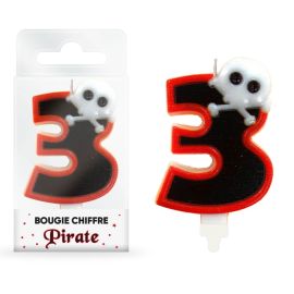 Bougie chiffre 3 pour anniversaire à thème Pirate, 8cm, décoration gâteau parfait pour les fans de pirates, sur Badaboum.fr