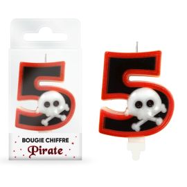 Bougie chiffre 5 pour anniversaire à thème Pirate, 8cm, décoration gâteau parfait pour les fans de pirates, sur Badaboum.fr