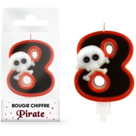 Bougie chiffre 8 pour anniversaire à thème Pirate, 8cm, décoration gâteau parfait pour les fans de pirates, sur Badaboum.fr