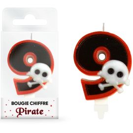 Bougie chiffre 9 pour anniversaire à thème Pirate, 8cm, décoration gâteau parfait pour les fans de pirates, sur Badaboum.fr