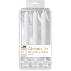 Bougies chandelles x 3 supports etoile blanc , décoration fetes pas cher et livraison 24h rapide chez Badaboum