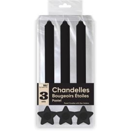 Bougies chandelles x 3 supports etoile noir , décoration fetes pas cher et livraison 24h rapide chez Badaboum