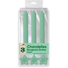 Bougies chandelles x 3 supports etoile vert , décoration fetes pas cher et livraison 24h rapide chez Badaboum