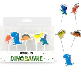 Ensemble de 6 bougies d'anniversaire en forme de dinosaures colorés pour décoration de gâteau