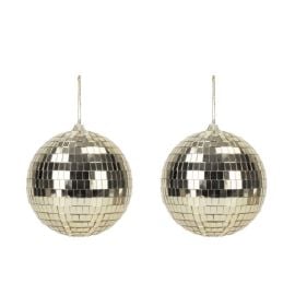 Lot de 2 boules disco gold Ø10cm, parfaites pour une décoration rétro.