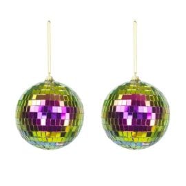 Lot de 2 boules disco irise Ø10cm, parfaites pour une décoration rétro.