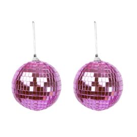 Lot de 2 boules disco Rose Ø10cm, parfaites pour une décoration rétro.