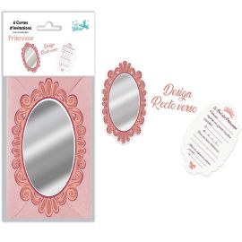 Paquet de 6 cartes d'invitation en forme de miroir de princesse, blanc et rose gold, avec enveloppes pour fête d'anniversaire enfant - Badaboum.fr