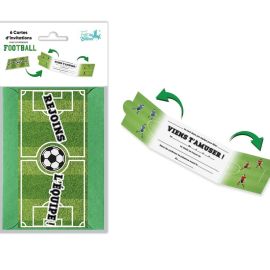 Set de 6 cartes d'invitation anniversaire football, invitations pour une fête enfant sportive, disponibles sur Badaboum.fr