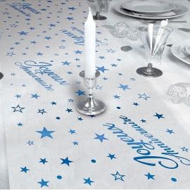 Chemin de table anniversaire 5m metallise bleu , décoration fetes pas cher et livraison 24h rapide chez Badaboum