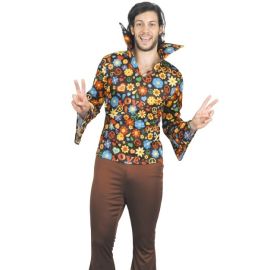 Chemise hippie adulte taille L avec motifs Peace & Love, déguisement années 70